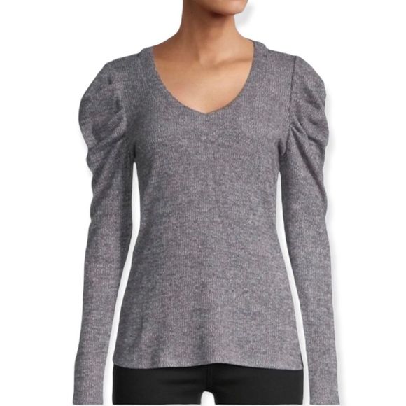 For The Republic Sweaters - FOR THE REPUBLIC Grey V-Neck Puff-Sleeved Sweater